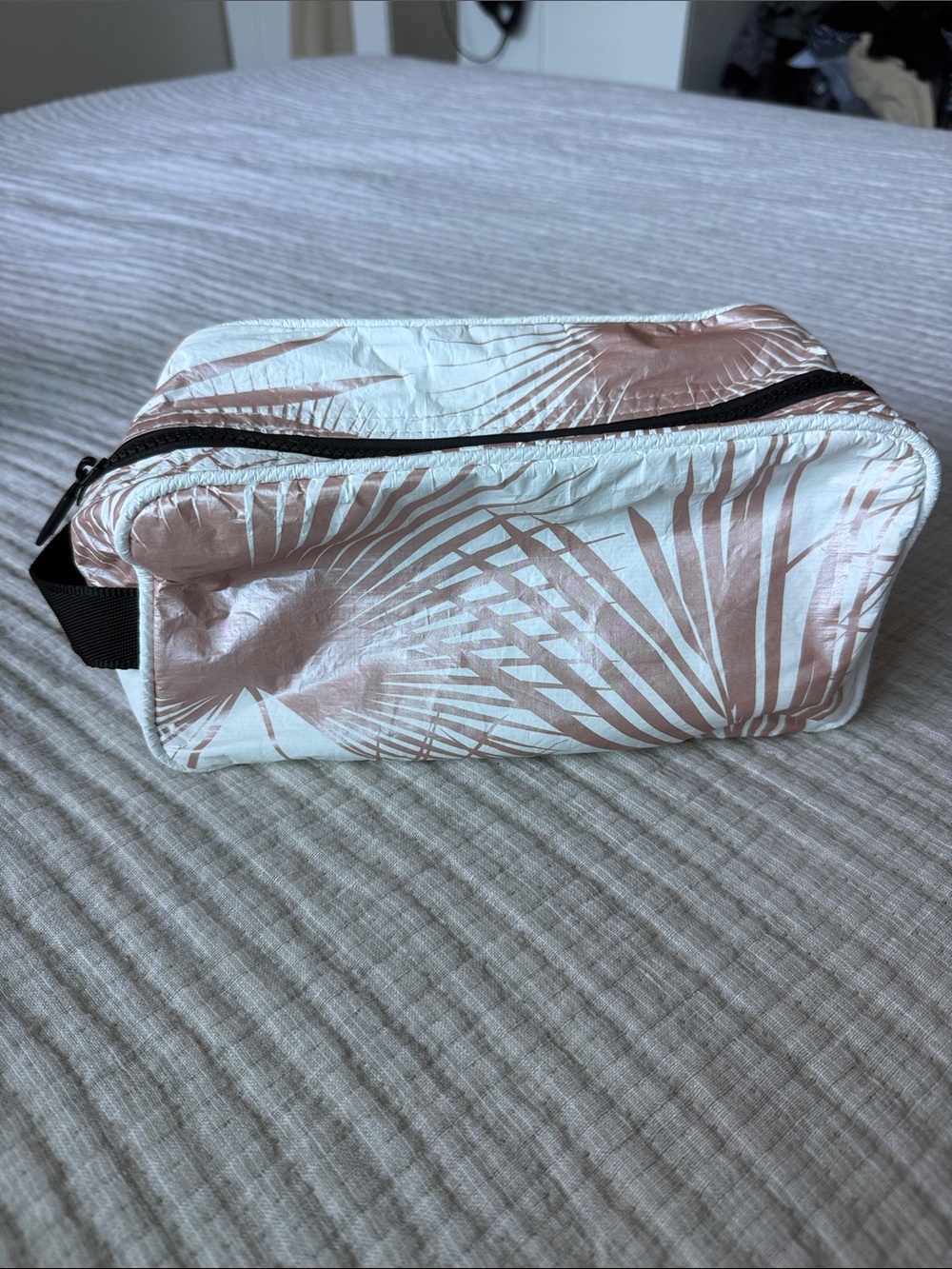 ALOHA Collection White Cosmetic Bag with Rose-Gold Palm Print